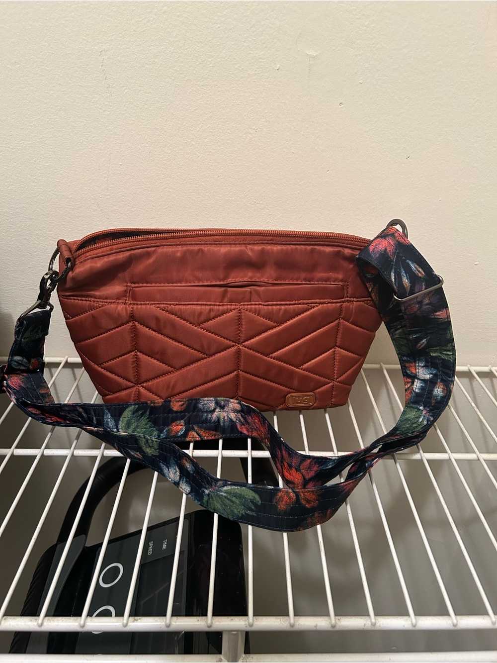 Quilted Crossbody Bag in Terracotta with Floral Strap